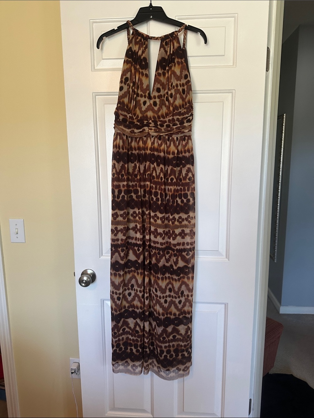 London Times Brown and Tan Printed Maxi Dress